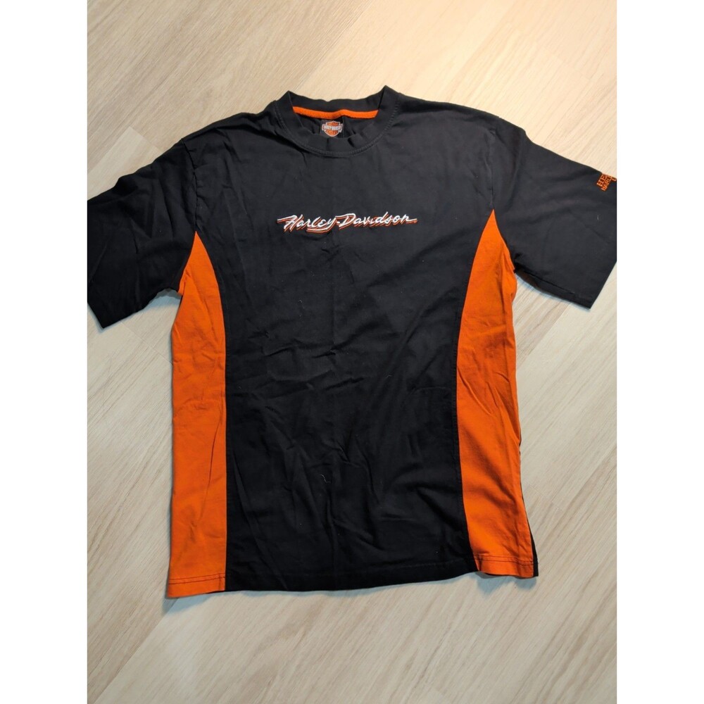 Vintage Harley-Davidson Colorblock T-Shirt Black Orange Size Large